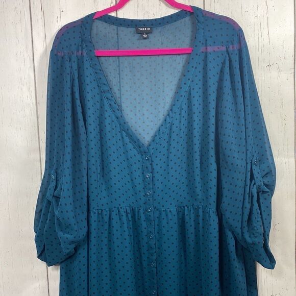 Torrid Blue Polka Dot Chiffon Fit & Flare Mini Dress Romantic
Girly Grunge - Picture 3 of 14
